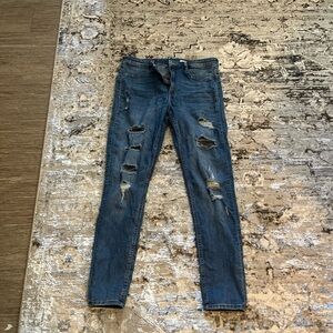 H&M Blue Skinny Jeans with Distressed Details